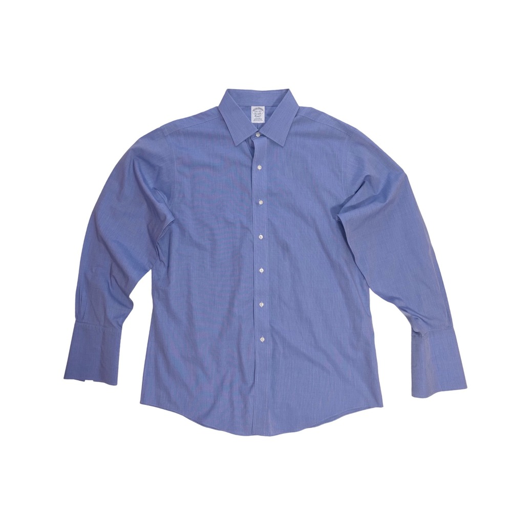 BROOKS‎ BROTHERS Dress Shirt Men 16.5 Blue Non-Iron Supima French Cuff Classic
